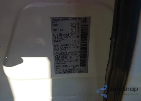 2024 Nissan Pathfinder Rock Creek 4Wd z USA, uszkodzony, nr VIN 5N1DR3BD7RC270195